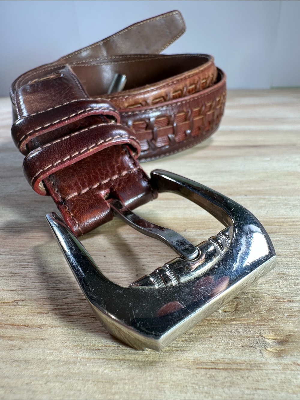 Palm West Mens Brown Leather Woven Braided Belt Size 40 102 Made in Turkiye
